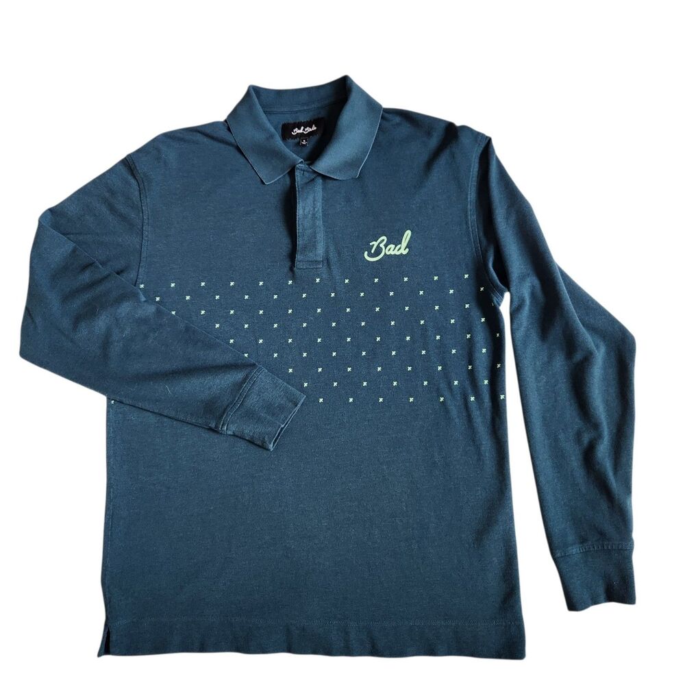 Bad Birdie M Long Sleeve Polo Teal Geo Cotton Modal Country Club Golf Luxury